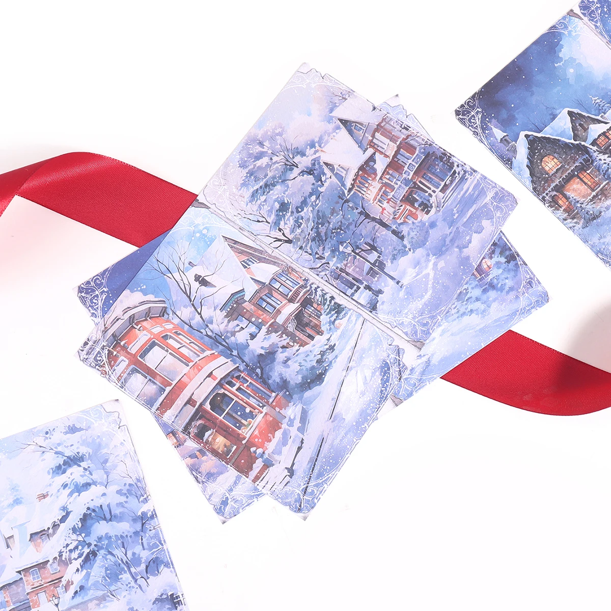 8 Fogli/Confezione di Materiali in Carta con Scenari Romantici Natalizi Innevati, Adatti per Decorazioni di Scrapbook e Biglietti, un Regalo per Amici. - immagine 3
