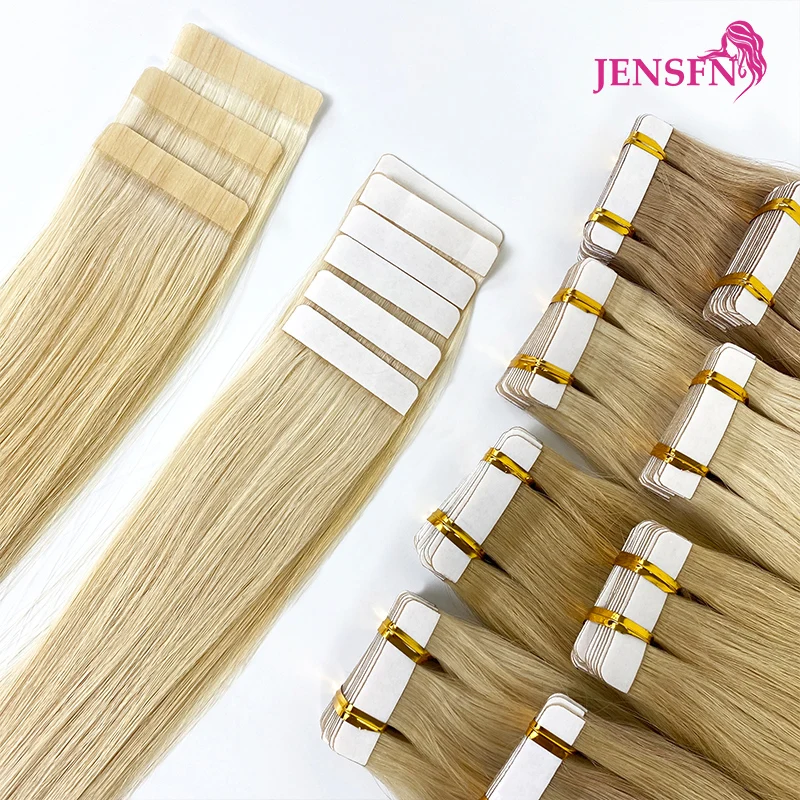 JENSFN Tape In Hair Extension  Real Human Hair Straight Natural Hair  Seamless Invisible Skin Weft Remy Tape Ins  Brown Blonde