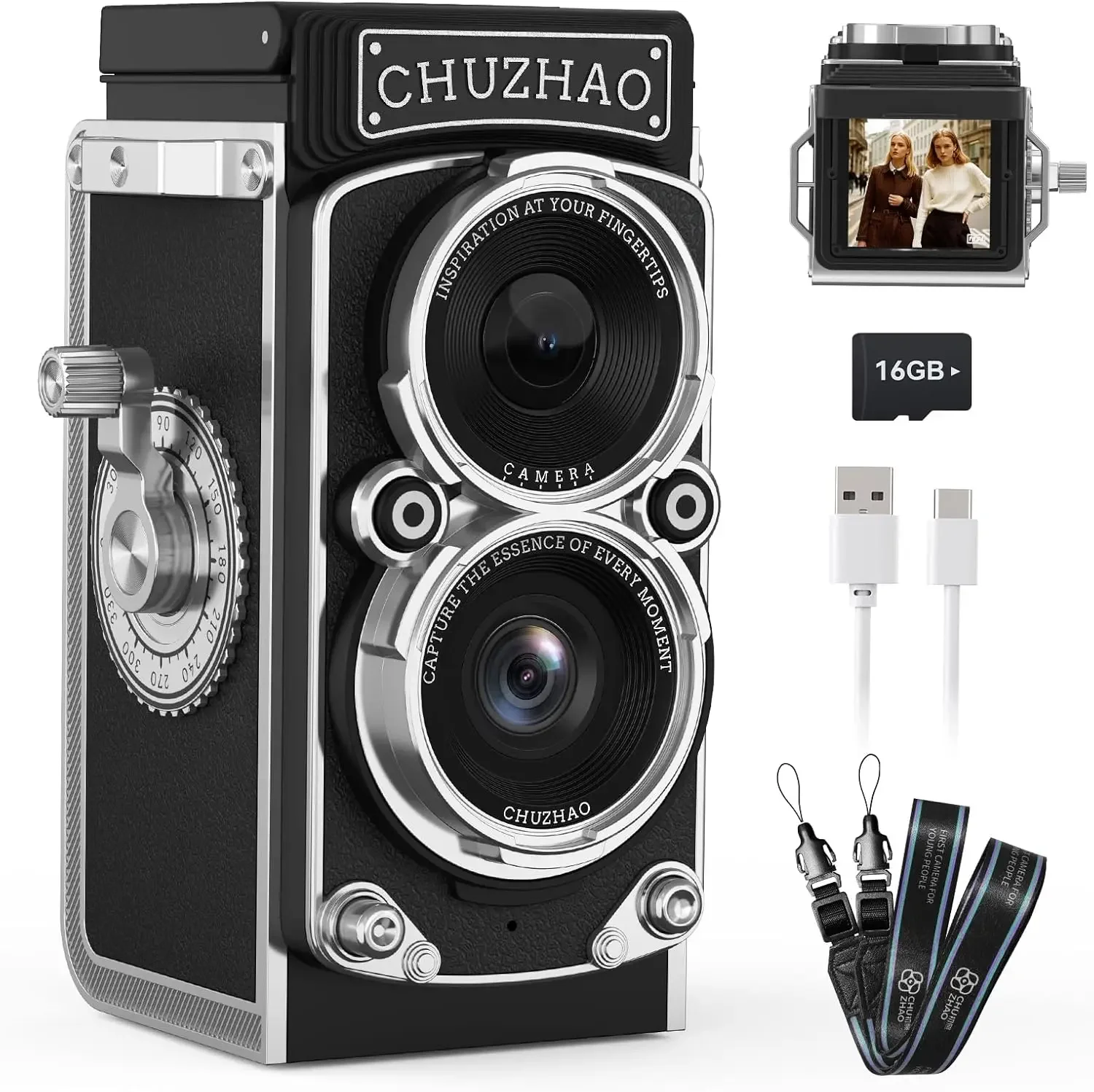 CHUZHAO Vintage Mini Digital Camera Autofocus 12MP, 1080P