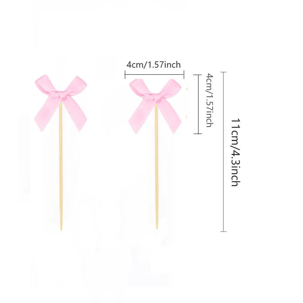 Set of 10 Pink Bow Cupcake and Cake Toppers for Coquette-Themed Parties and Bridal Showers