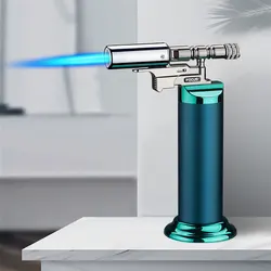 Windproof Blue Flame Jet Torch Lighter - Refillable Butane Metal Design for Outdoor and Kitchen Use (Green)