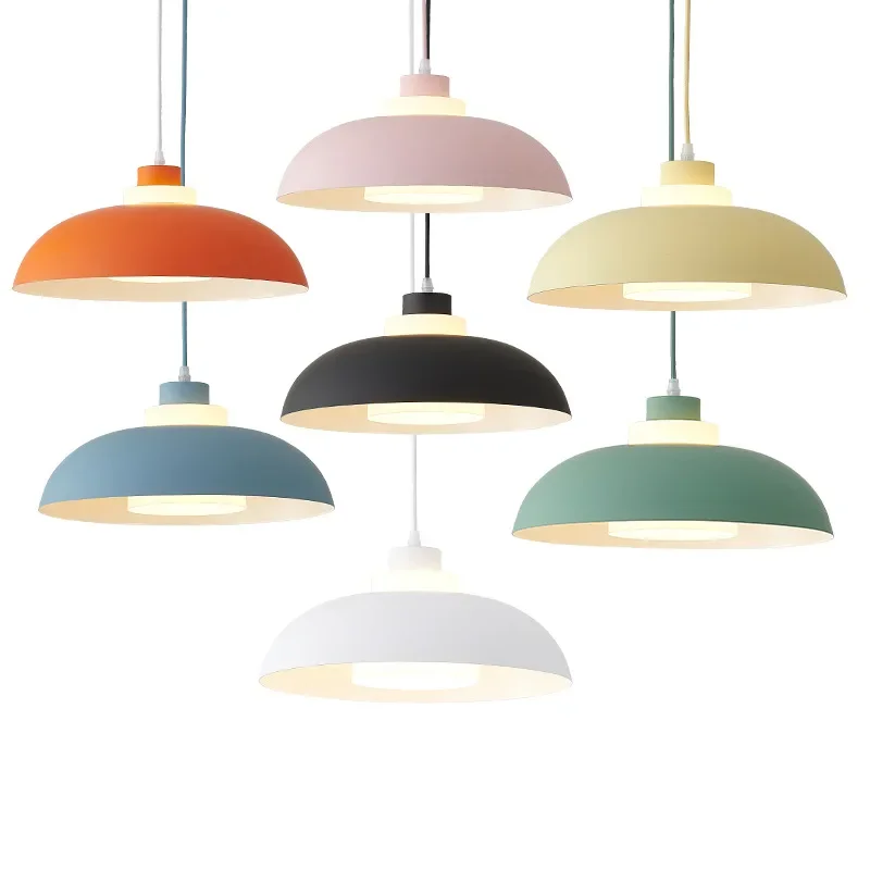 

Creative Macaron LED UFO Pendant Light New Nordic Simple and Bar Bedroom Bedside Office Classroom Dining Room Pendant Lamp