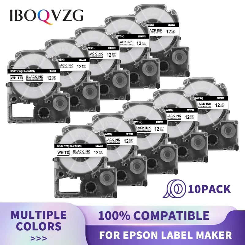 

Ярлык IBOQVZG 10PK 6/9/12/18/24 мм, совместимый с Epson SS6KW SS9KW SS12KW, черный на белом для Epson Jim King LW400 LW600P LW700