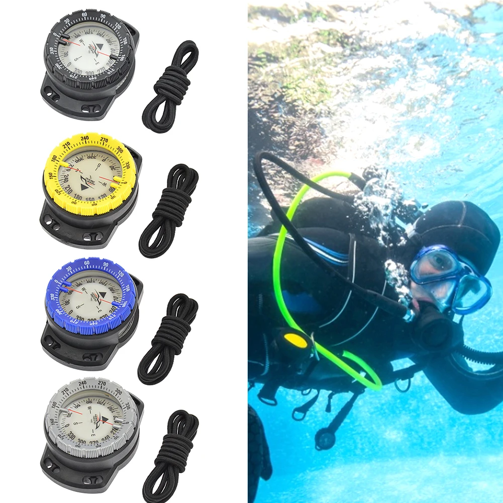 Bungee Cord Compass Underwater 50m Diving Waterproof Scuba Luminous Diving Campass Watch for Northern Southern Hemisphere