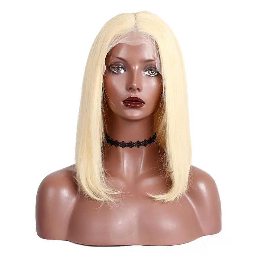 Human Hair Wigs Blonde #613 Lace Front Wig Remy Human Hair 13X4 Frontal Lace Wig Short Blunt Bob Cut with Single Knots Hairline Baby Hair