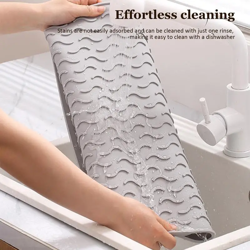 Silicone Dish Drying Mat  40x30cm Heat Resistant Foldable Non-Slip Dish Draining Mat Kitchen Countertop Drip Tray Sink Pad