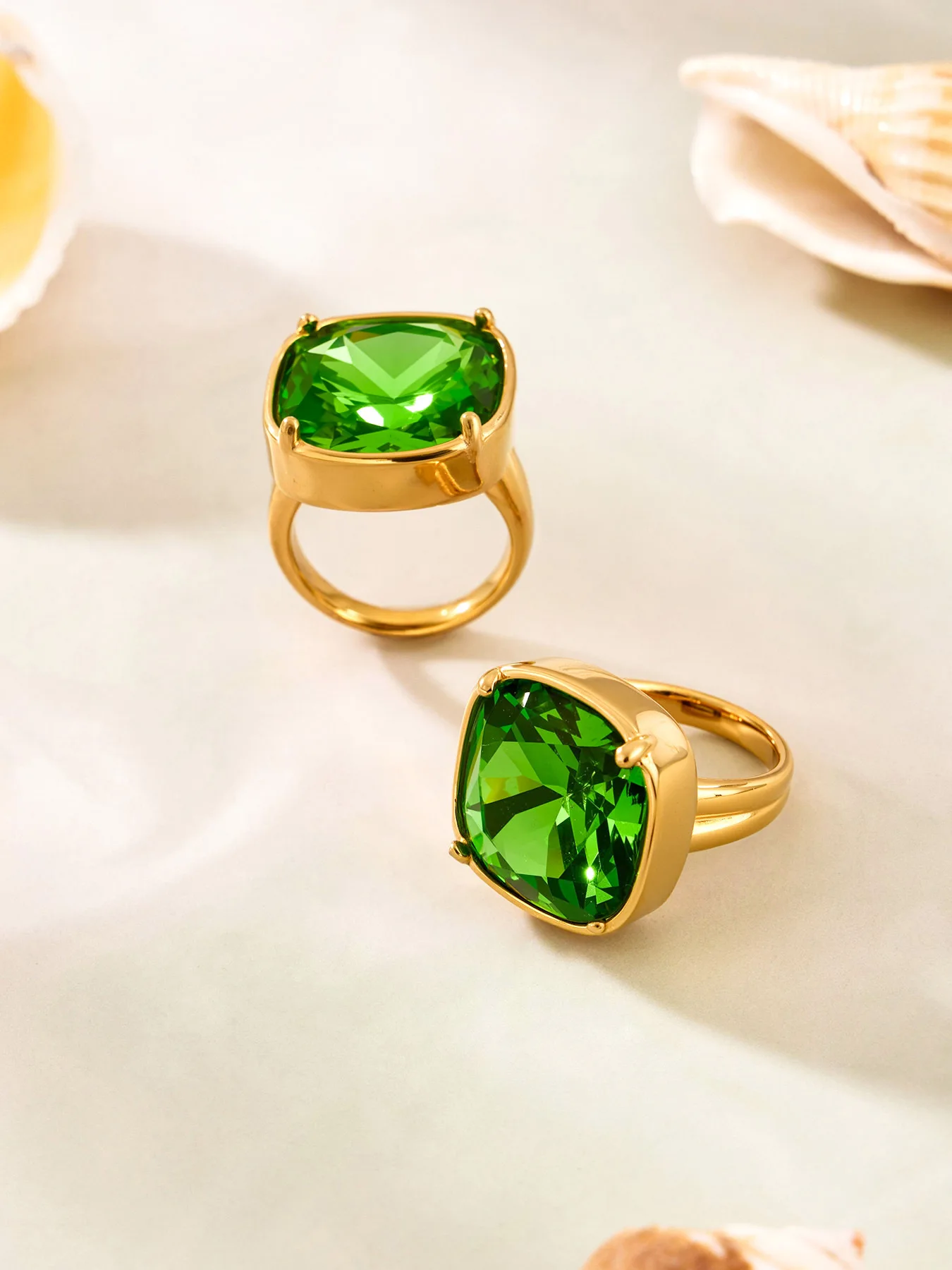 Ovale, quadratische Edelstahlringe für Damen, 18 Karat vergoldet, mit farbigem, funkelndem Glasstein, luxuriöse Cocktailringe – Detail 14
