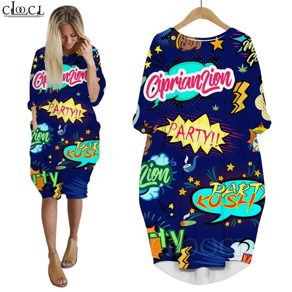 

Платье CLOOCL с портативным карманом, свободного кроя, повседневный пуловер с длинным рукавом, юбка, комикс стиль, уличная одежда в стиле Харадзюку