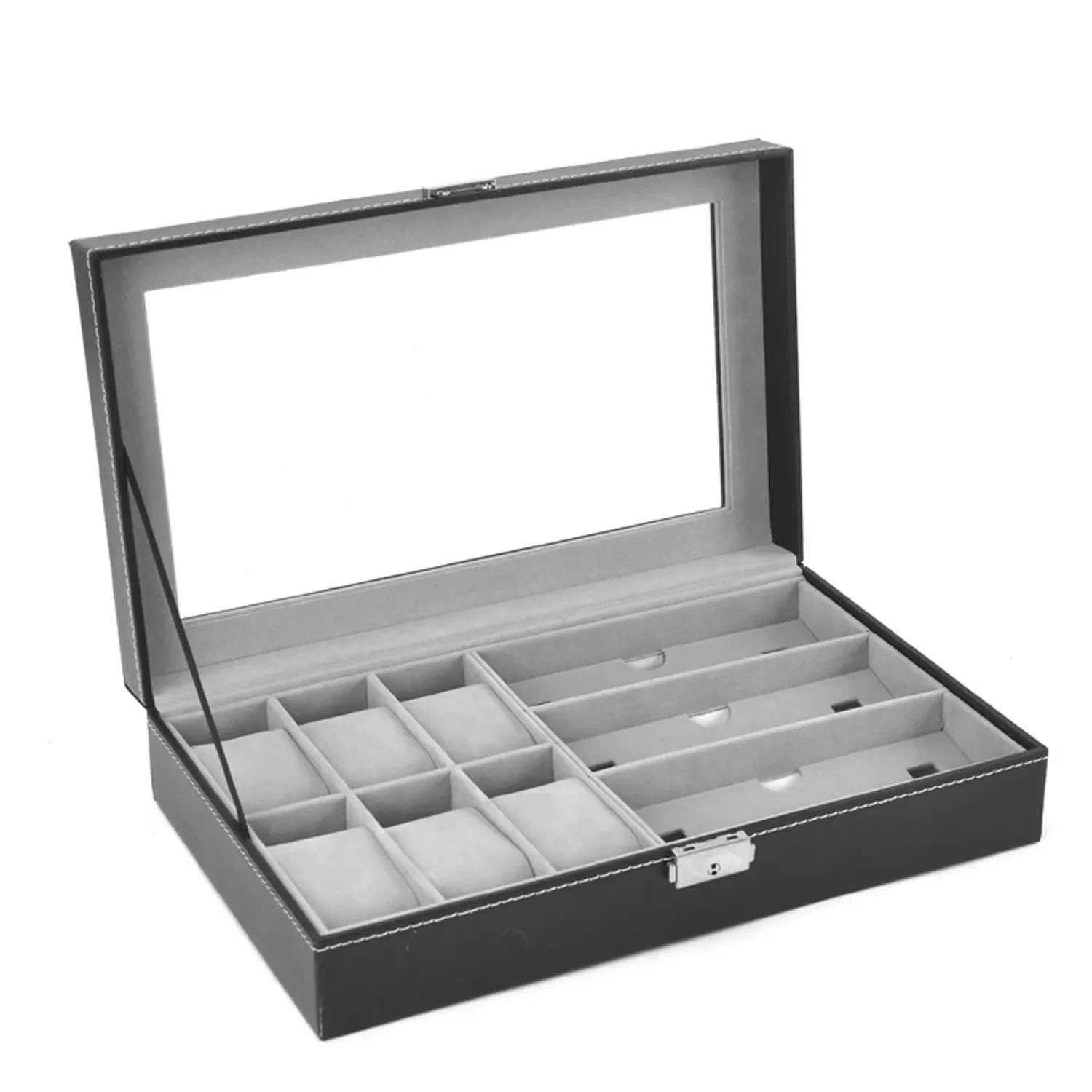 

6+3 Slots Leather Watch Eyeglasses & Sunglasses Storage Boxes Jewelry Display Organizer Holder Cases Gifts Box for Mens Women