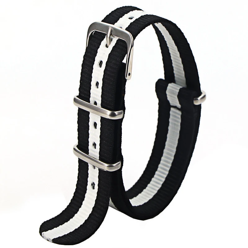 Nylon Army Sports Watch Strap – Black Adjustable Belt with Buckle