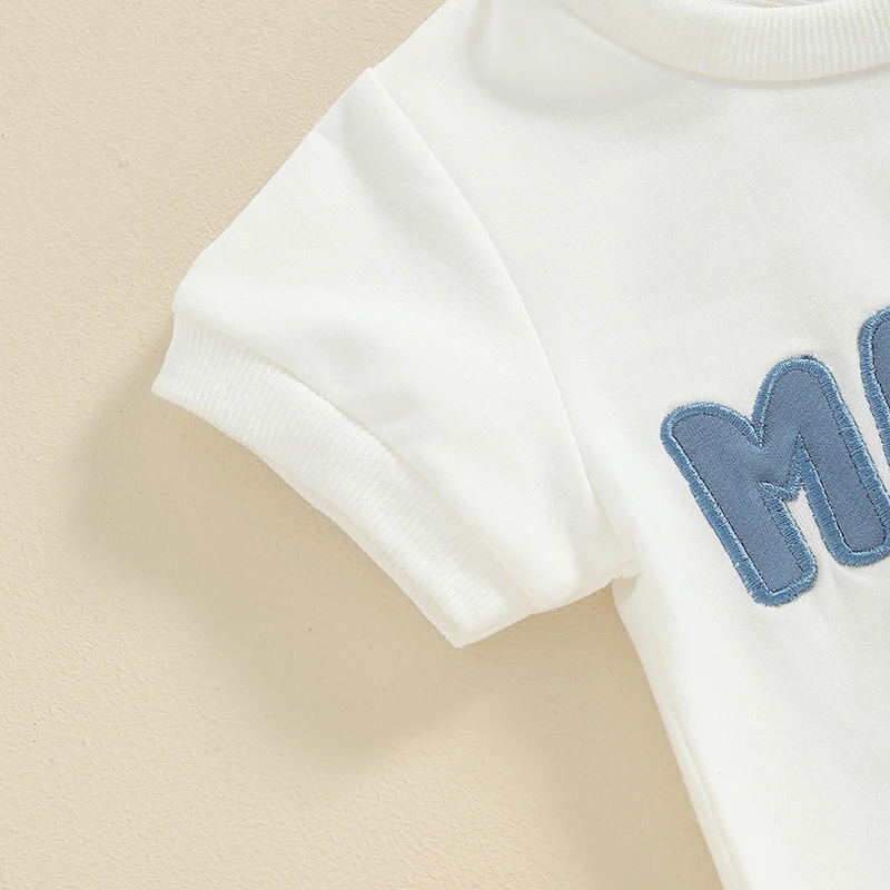 Description Picture 6 of itemToddler Boy Summer Shorts Set Letter Embroidery Short Sleeve T-Shirt with Solid Color Shorts 2Pcs Outfit