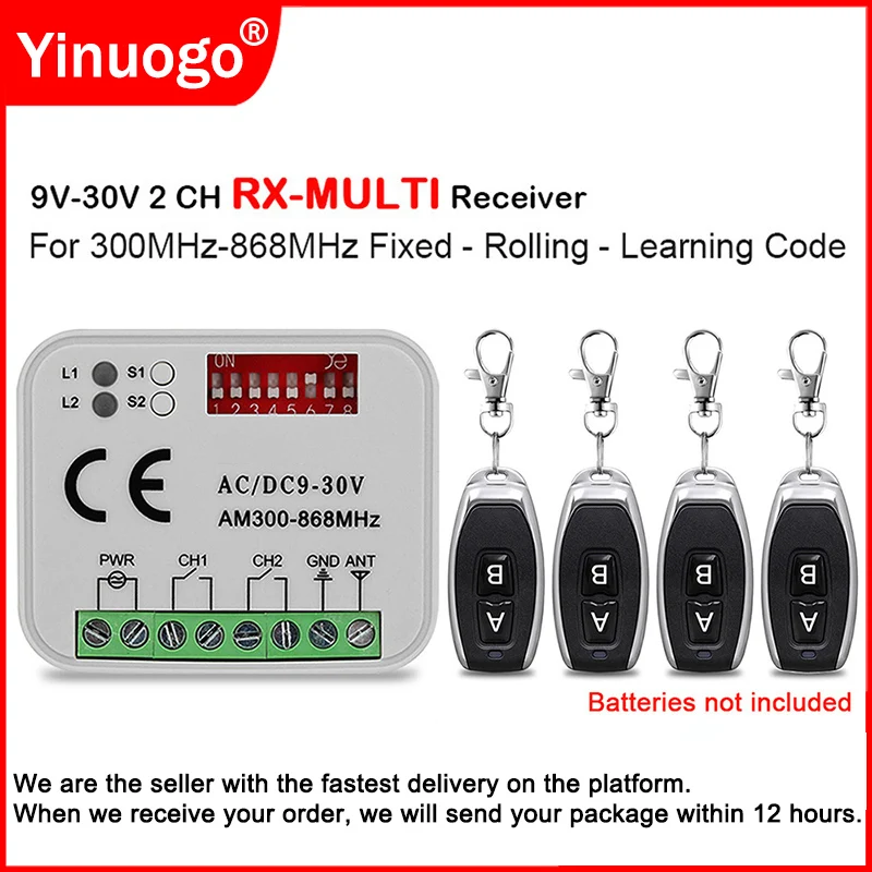 Universal RX Multifrequenz 300-868MHz Empfänger Relais-Modul Garagentor Remote Universal RX Multifrequenz 300-868MHz Empfänger Relais-Modul Garagentor Remote