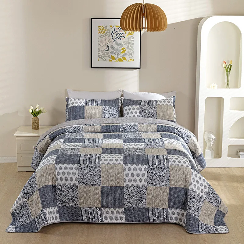 

Home Bedding Cotton Quilt Set 3PC Plaid Bedspread on The Bed Quilted Duvet Blanket in Bedroom Coverlet Cubrecam Bed Cover Colcha