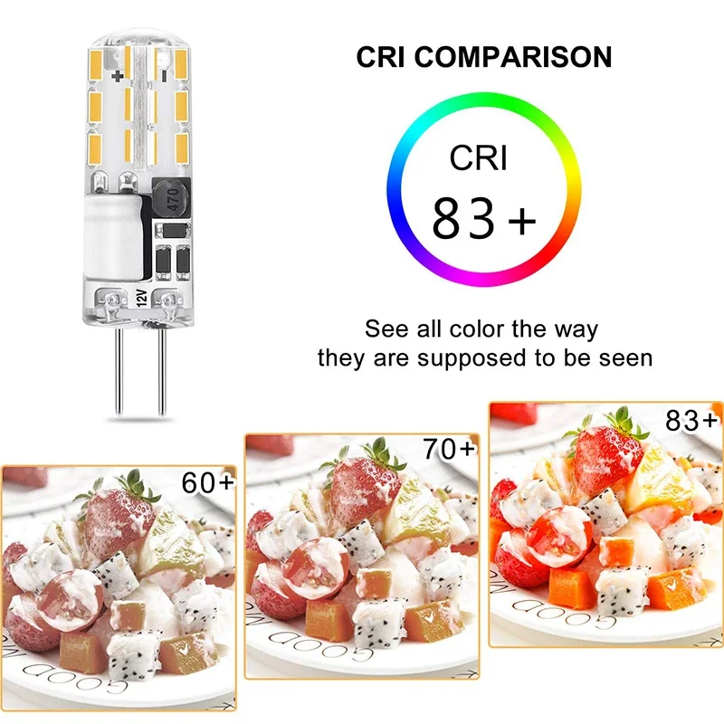 360 빔 앵글 미니 LED 전구, 크리스털 샹들리에, 할로겐 램프 교체용, 깜빡이 없는 LED 조명 실리콘, G4, 12v, Smd3014