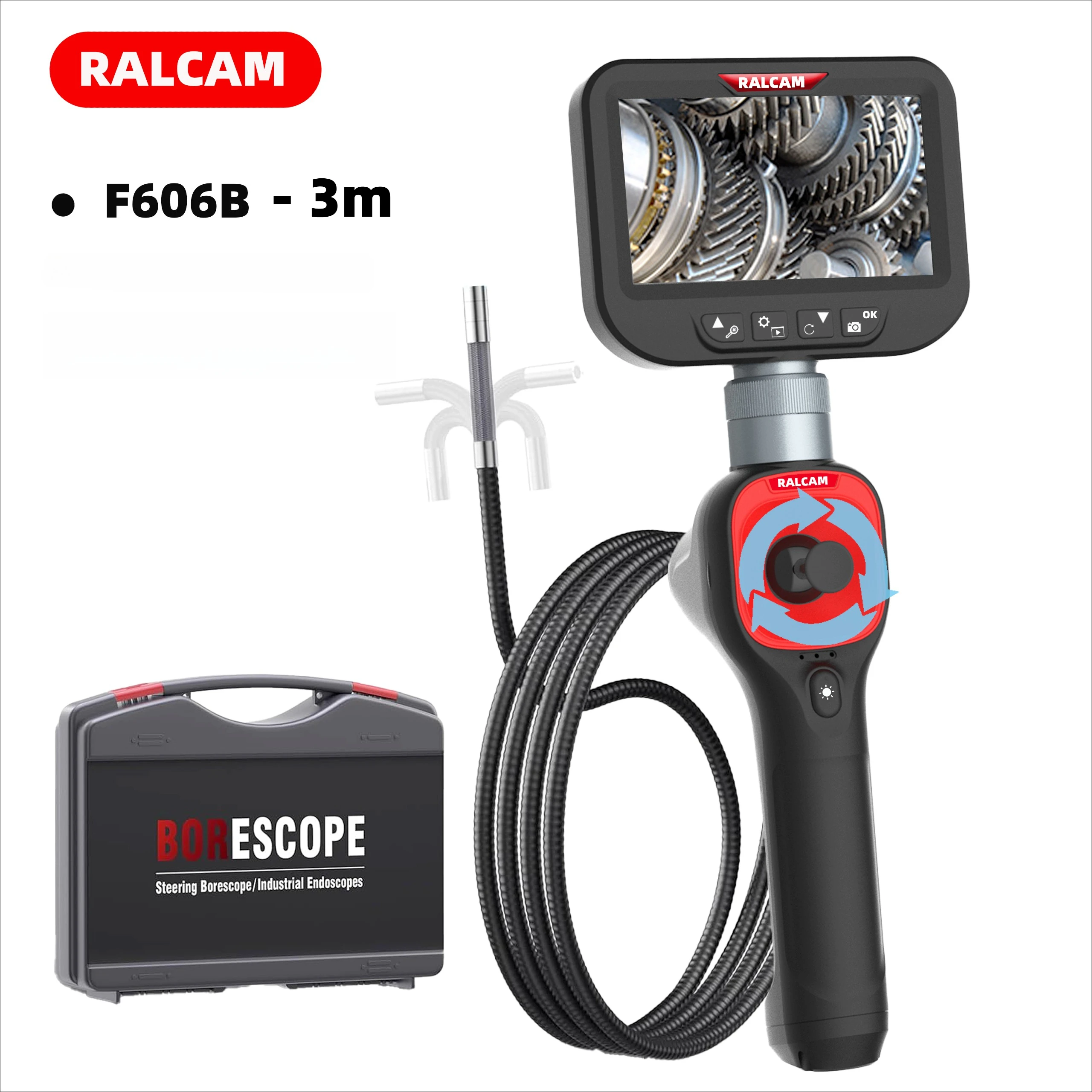 360° Articulating Borescope 6.2mm 4 Ways 3m wires IPS Automotive Inspection Camera 6 Adjustable LED Lights 1