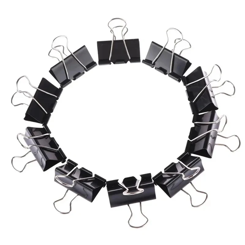 새로운 10개입 블랙 메탈 바인더 클립 다양한 크기(19mm/25mm/32mm) 블랙 바인더 클립 세트 - 사무실, 학교용 메탈 종이 클램프