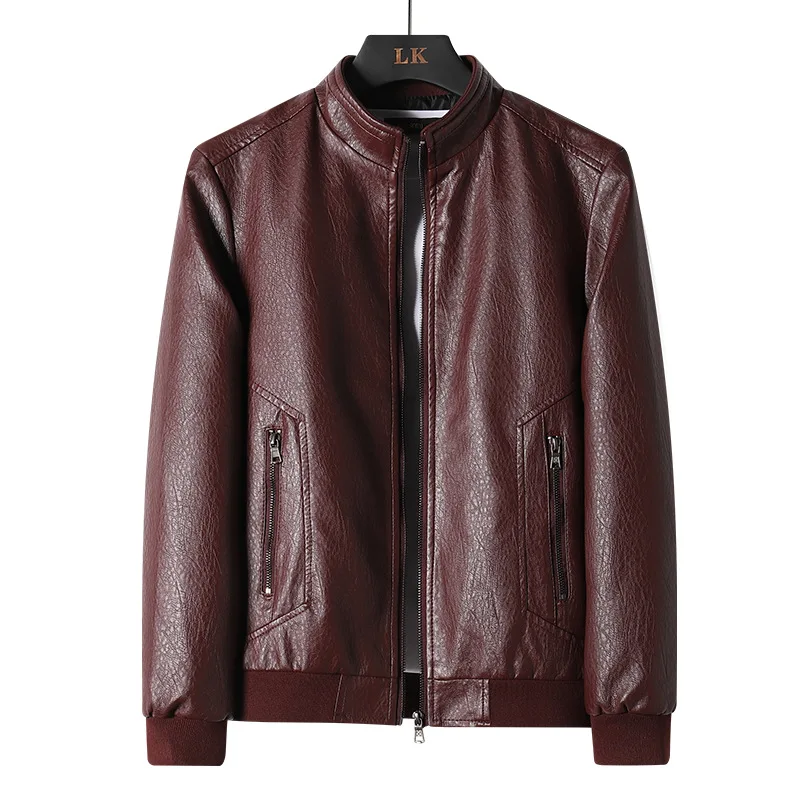 (Large Size) Men's Simple Leather Coat Leather Biker Jacket