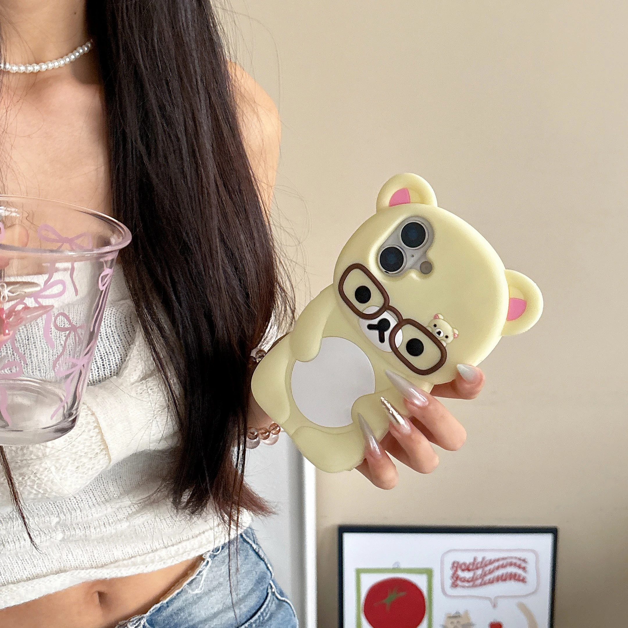Für iPhone 16 15 14 13 12 11 Pro Max Plus Xs XR 6 7 8 Plus Sanfte Brille Rilakkuma Bär Silikon Soft Cover Case – Detail 10