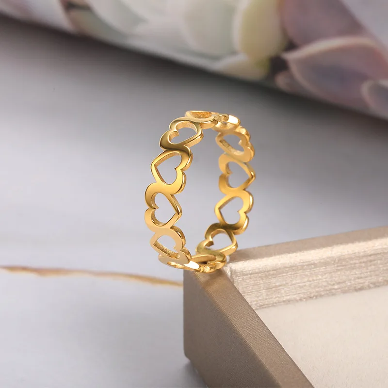 Hollow Heart Rings For Women Gold Color Stainless Steel