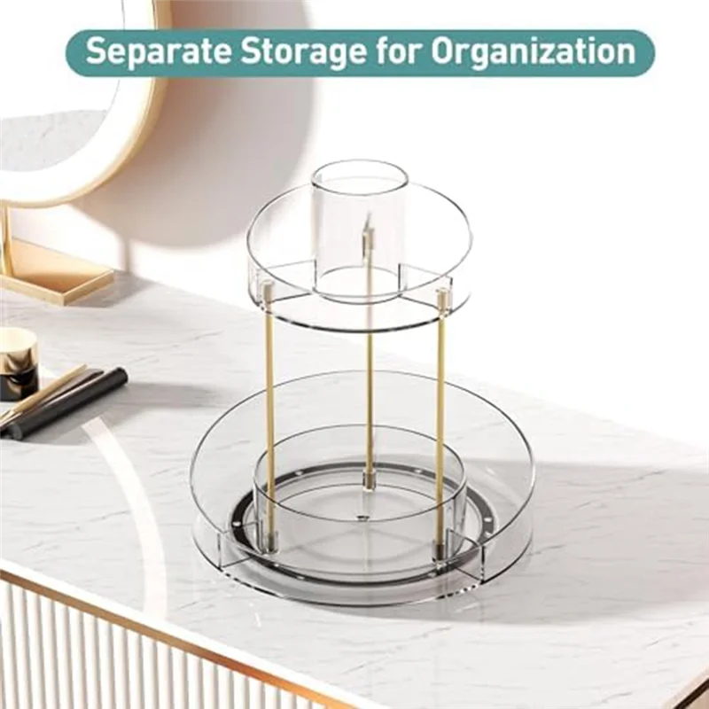 Rotating Makeup Organizer For Vanity Storage 2 Tier Bathroom Counter Cosmetic Skincare Perfume Countertop Holder-Y78A 3