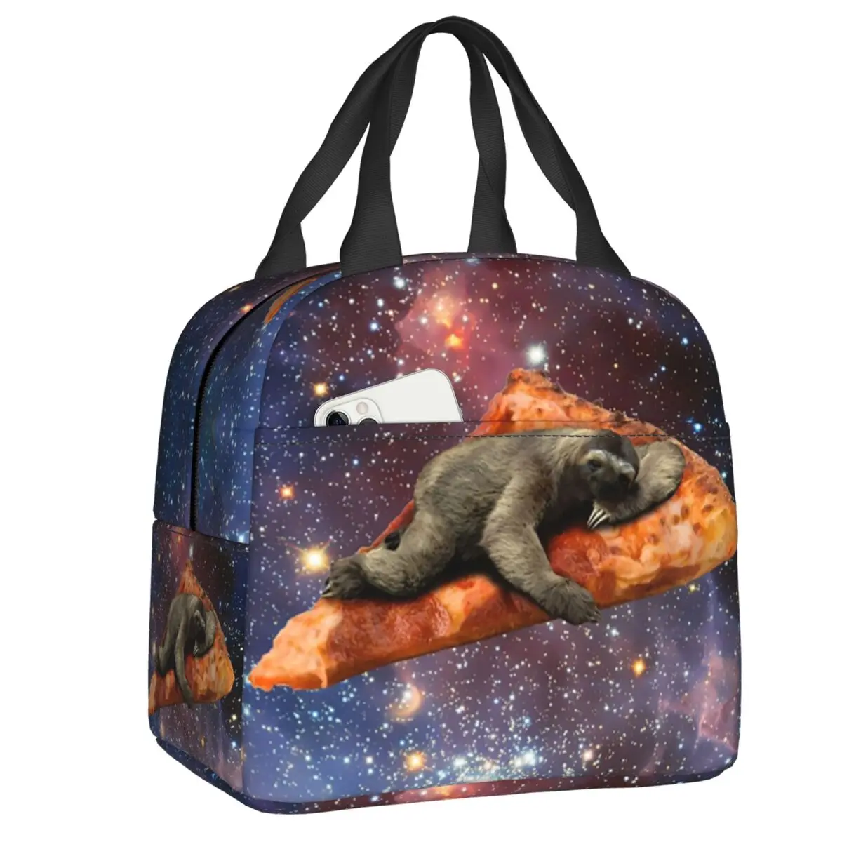 

The Space Pizza Sloth Insulated Lunch Bags for School Office Galaxy Animal Leakproof Thermal Cooler Bento Box Women Kids