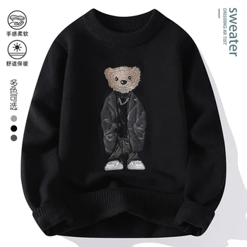 Maglione in pile caldo da uomo invernale O-Collo ricamato Casual lavorato a maglia interno pullover in giro maglione stampato termico spesso 1