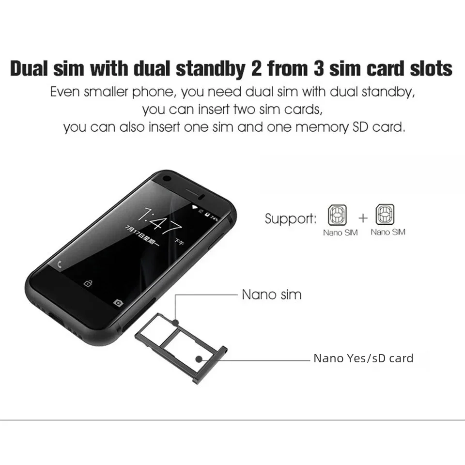 SOYES 7S Mini Android Smart Phone 1GB RAM 8GB ROM 2.54 Inch HD Screen Quad Core 5.0MP Camera Dual SIM Ultra Thin Mobile Phone 5