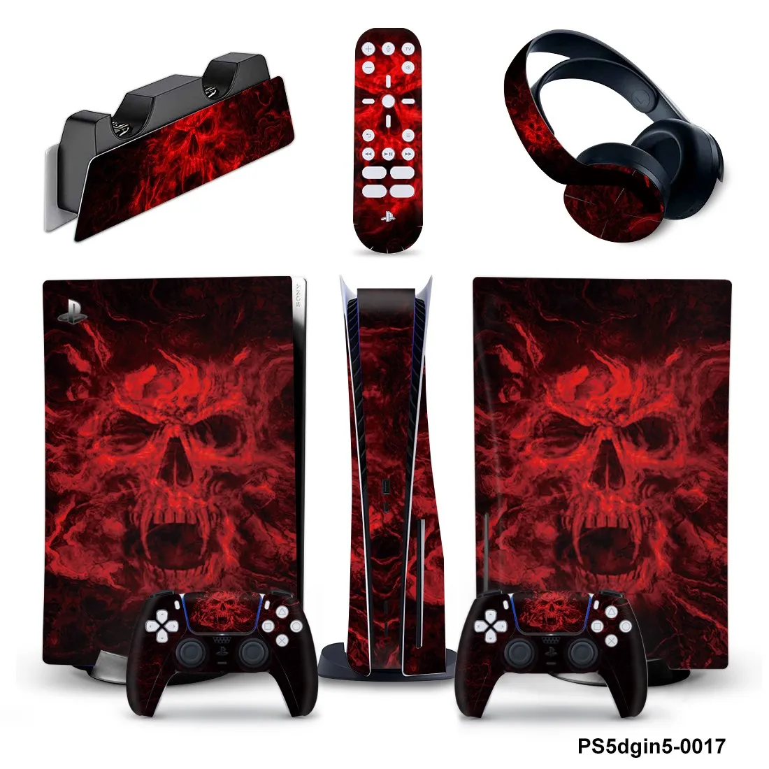 5 in 1 New Design Full Set Skin For PS5 Disk Console Vinyl Sticker Decal For PS5 Controller & Charge Stand & Headset & Remote 