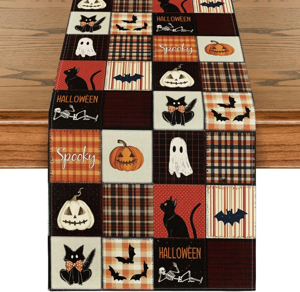 Halloween Black Cats Bat Pumpkins Spooky Linen Table Runner for Table ...