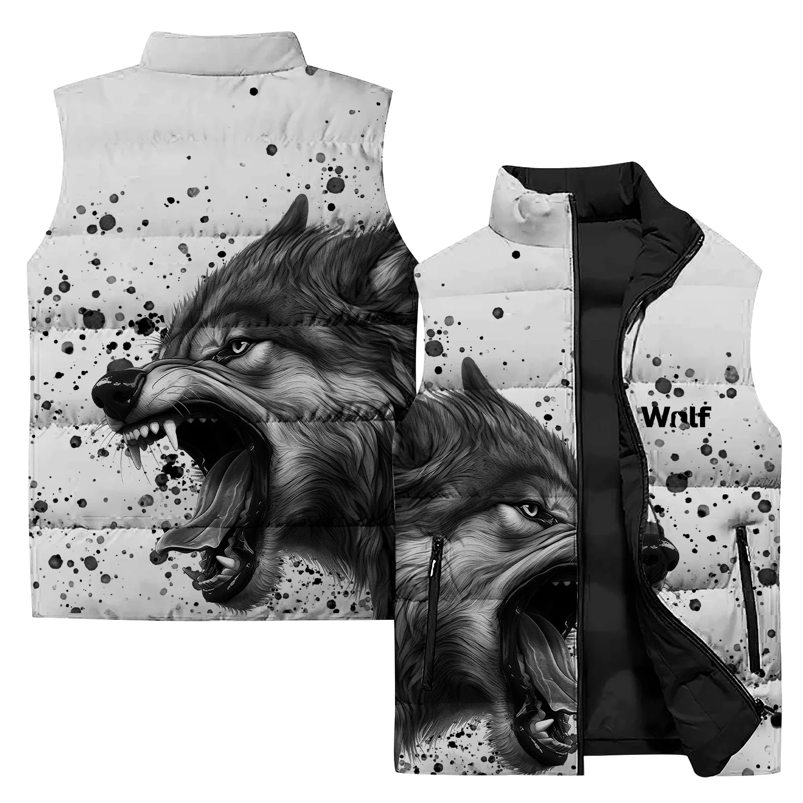 thumbnail image 1 of Chaleco de invierno Chaleco de viento frío Chaquetas de hombre Chaqueta con estampado de tigre y lobo feroz Ropa de hombre 2024 Chalecos Abrigos sin mangas, 1 of 4