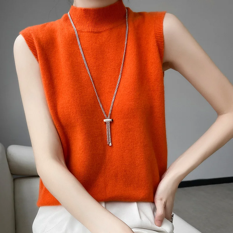 

100% Wool Sleeveless Turtleneck Slim fit Sweater Office Home Easy Fashion Warm 2022 New Pullover Upper Body b2y 2022