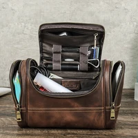 Contact's Men Business Travel Wash Toiletry Bag Crazy Horse Leather Washing Tool Storage Bag Cosmetics Handbag 1
