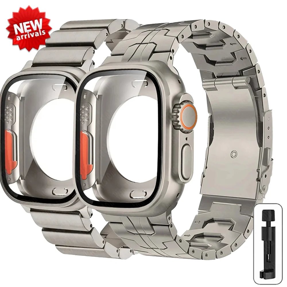 애플 워치용 티타늄 메탈 스트랩 및 케이스, 풀 커버리지 케이스, 팔찌, Correa iWatch 시리즈 8, 7, 6, SE, 5, 4, 3, 2, 44mm, 45mm, 40mm, 41mm