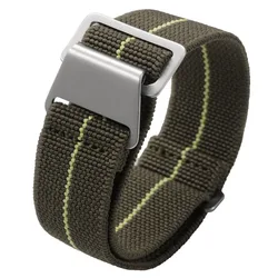 French Troops Parachute Elastic Nylon Braided Watch Band - Soft Sport Wristbelt - 22mm (Army green yellow)