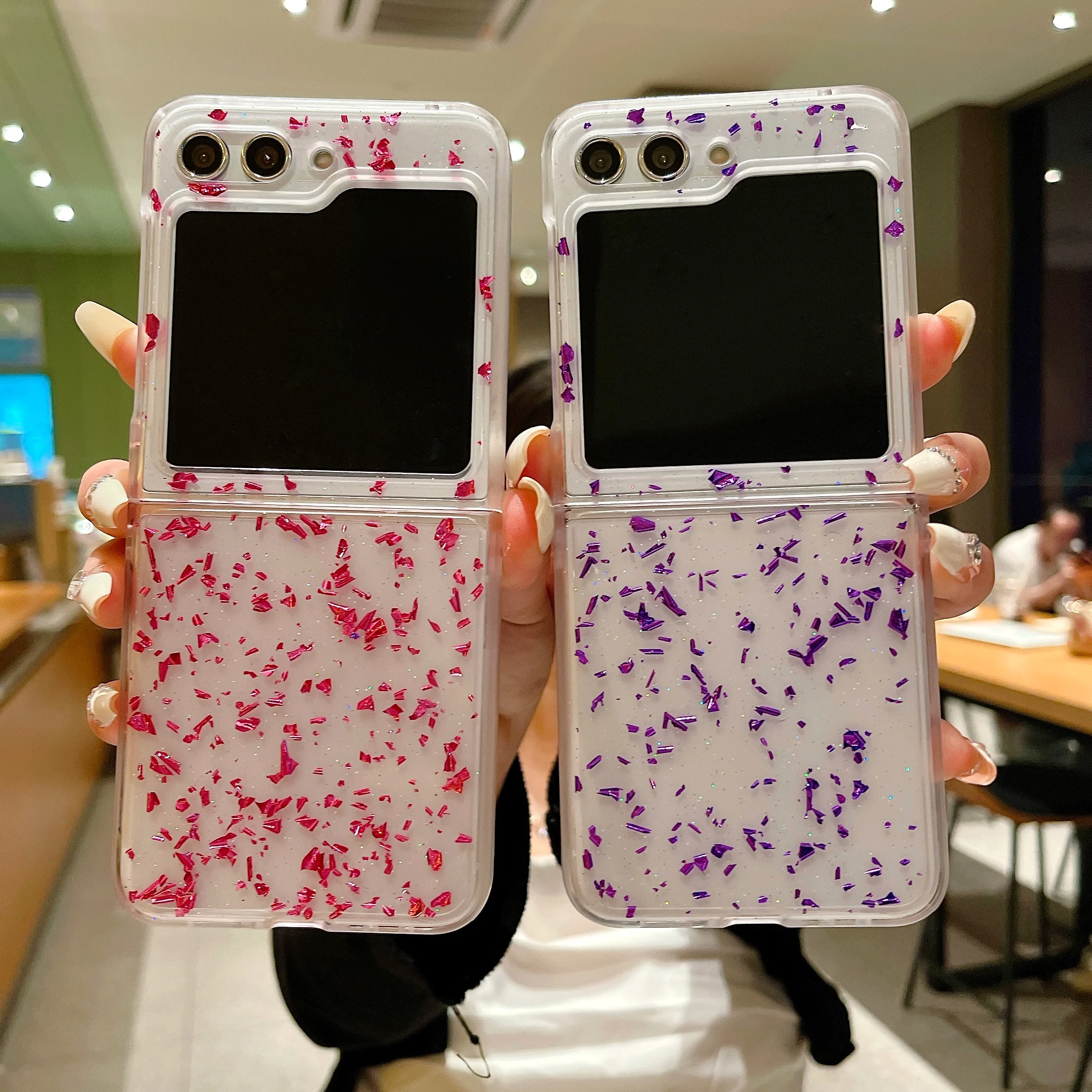 

Gold Foil Drop Glue Shockproof Phone Case For Samsung Galaxy Z Flip 5 4 3 Back Cover