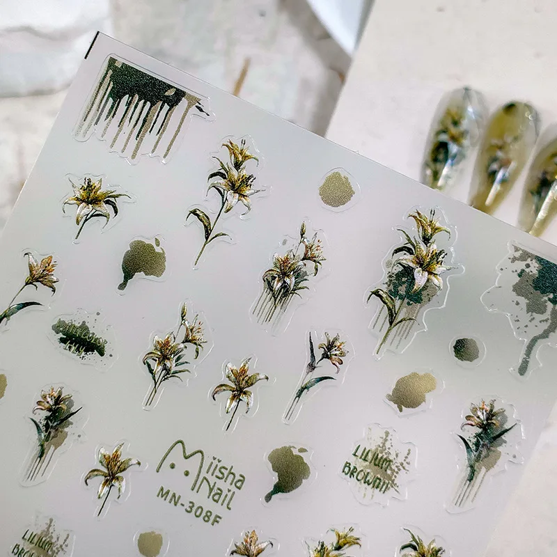 

Acrylic Engraved Nail Sticker Green Ink Flower Image Self-Adhesive Nail Transfer Sliders Wraps Manicures Foils Z0725