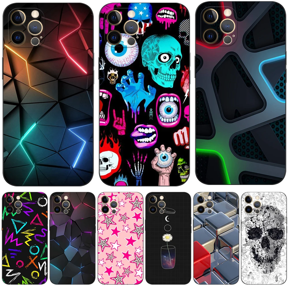 Per Iphone 12 Custodia Per Iphone 12 Mini 12 Pro Max Cover Per Apple Iphone12 12Pro Bumper Black Tpu Case Abstract