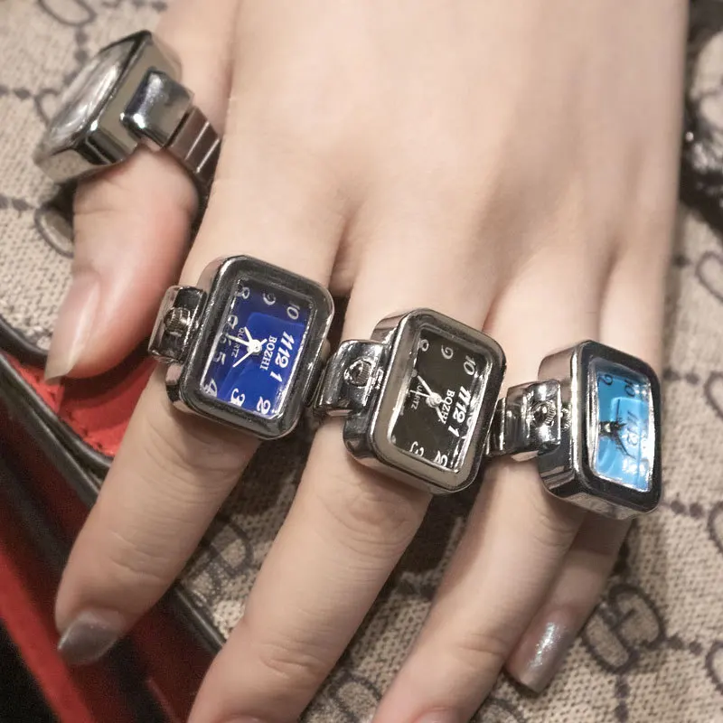 

Steel Fun Vintage Punk Quartz Finger Pocket Watch Ring for Women Men Goth Clock Rings Digital Watch Elastic Stretchy Rings Gifts