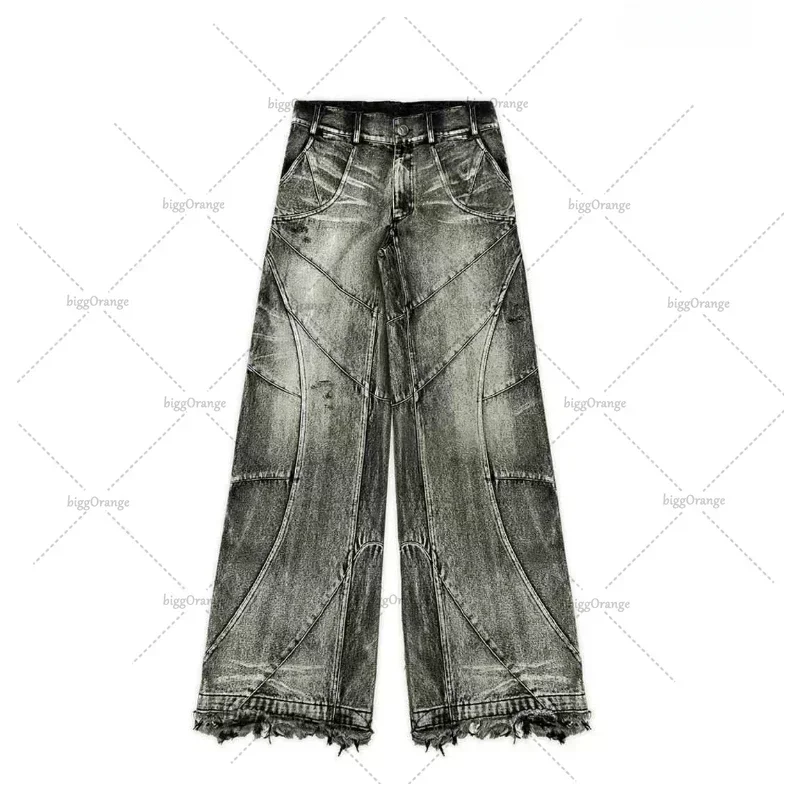 Y2k Streetwear Punk Hip Hop Jeans West Coast Workwear Ripped Rap Style Loose Wash Plus Size Men Mopping Pants denim pants denim trousers cargo jeans
