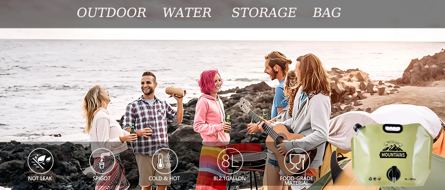 Outdoor Collapsible Water Storage Bag With Faucet Valve Plastic Water Bag 8-Liter 20 Outdoor Collapsible Water Storage Bag With Faucet Valve Plastic Water Bag 8-Liter