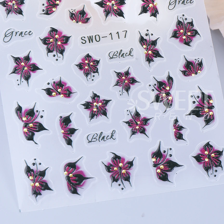 2pcs Hibiscus Flower Nail Art Sticker 3D Floral Textured Decal Y2K Gradient Petal DIY Romantic Self-Adhesive Manicure Decoration