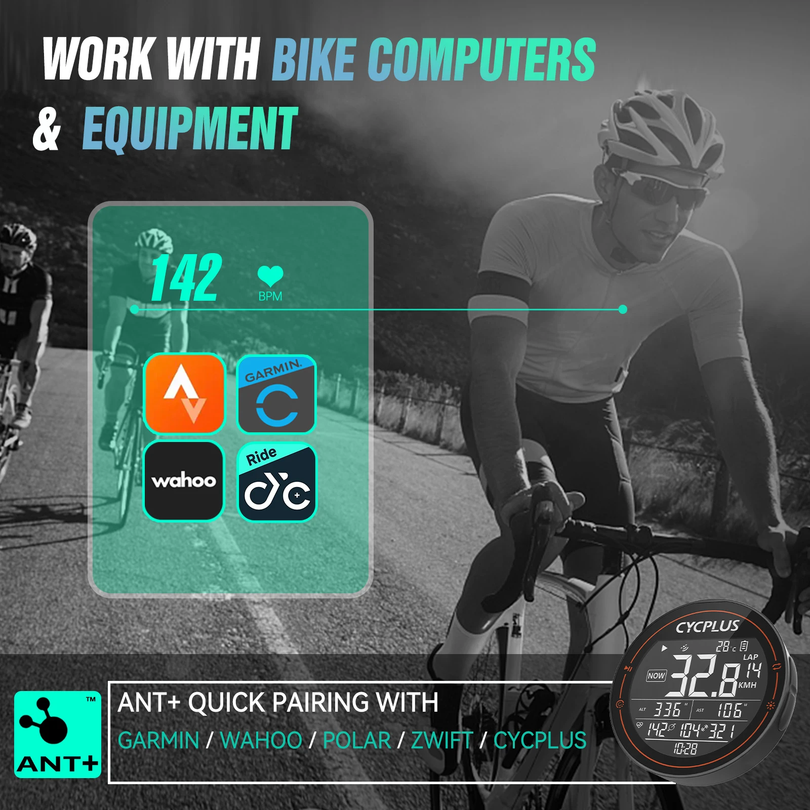 CYCPLUS 심박수 센서 완장 손목 벨트 BLE ANT + 무선 GPS 자전거 컴퓨터 용 피트니스 모니터