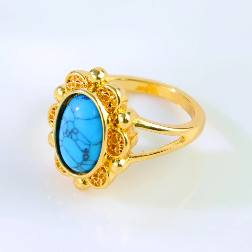 Dubai Gold Farbe Ring 21k vergoldet italienische Vintage Türkis Ringe arabische islamische Frauen Party Schmuck Geschenke – Detail 9