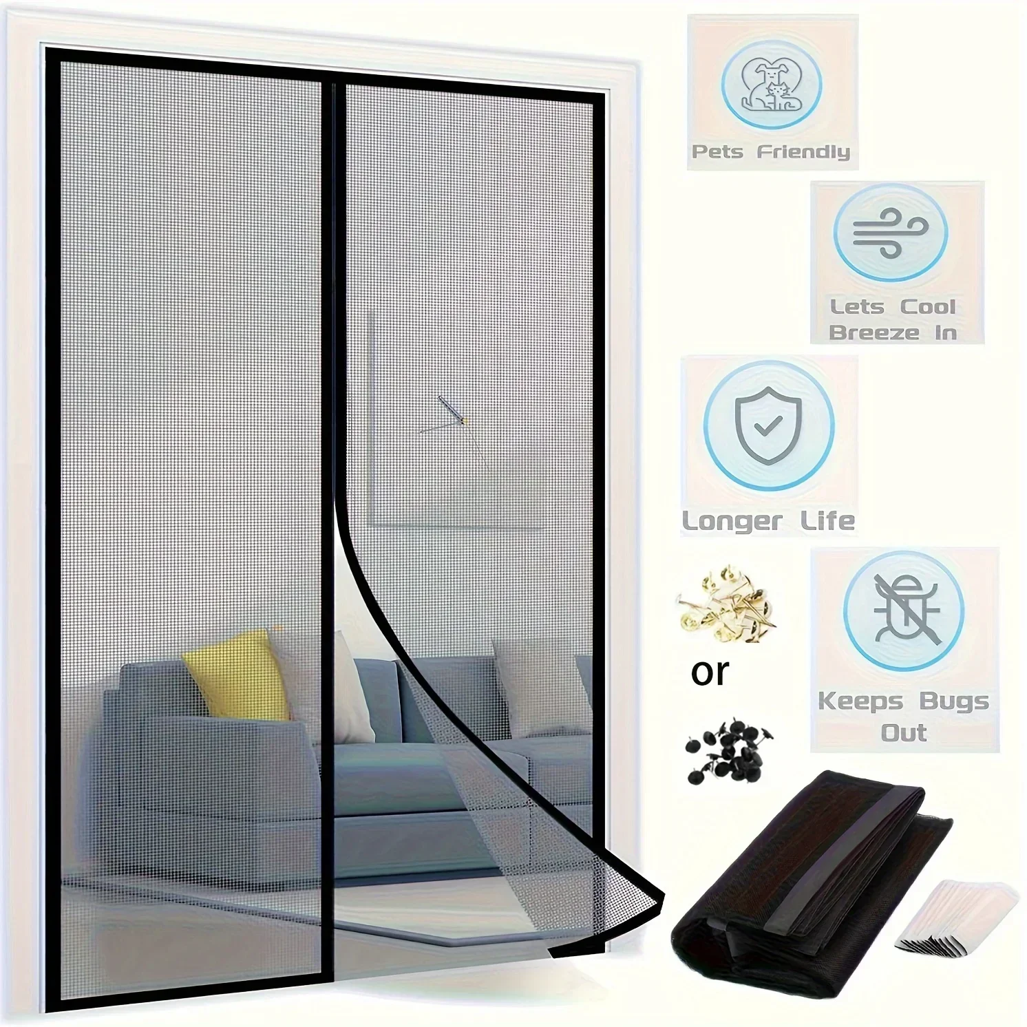 Magnetic Door Curtain 1 Set Self Sealing Mesh Partition Keeps Bugs Out Pet And Kid Friendly magnetic door screen