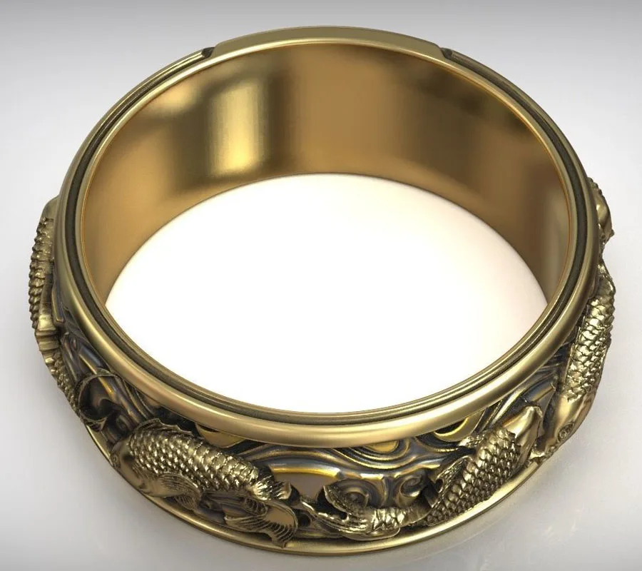 10.5g Carp Koi Fish Japanese Traditional Ornament Band Gold Rings  Customized 925 Solid Sterling Silver Many Sizes 7-13