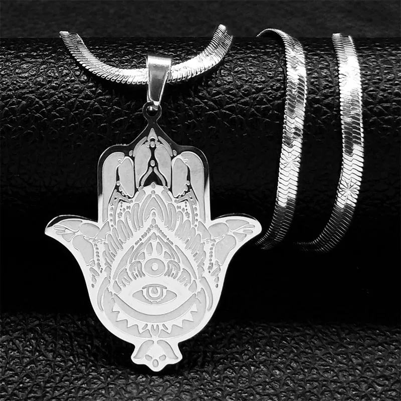 Collar Acero Inoxidable Mano Fatima Hamsa Cll1111 Zirconias | Meses Sin