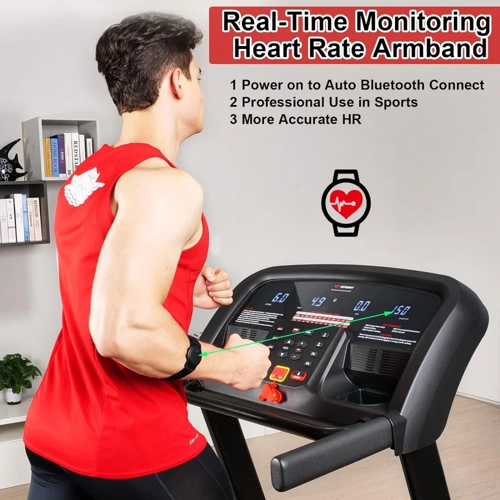 Folding Treadmill with Auto Incline 15% Ultra Large Running Area Heart Rate Monitor Armband HRC Training for Home Walking