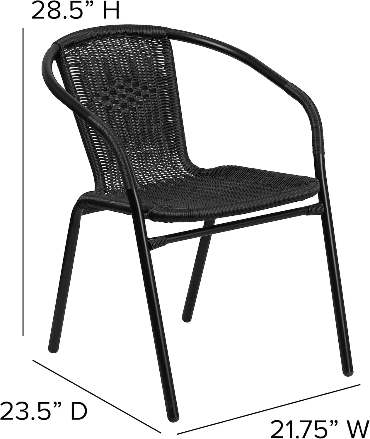 Modern Rattan Dining Chairs. Stackable. For Patio, Restaurant. Set of 2. Black.