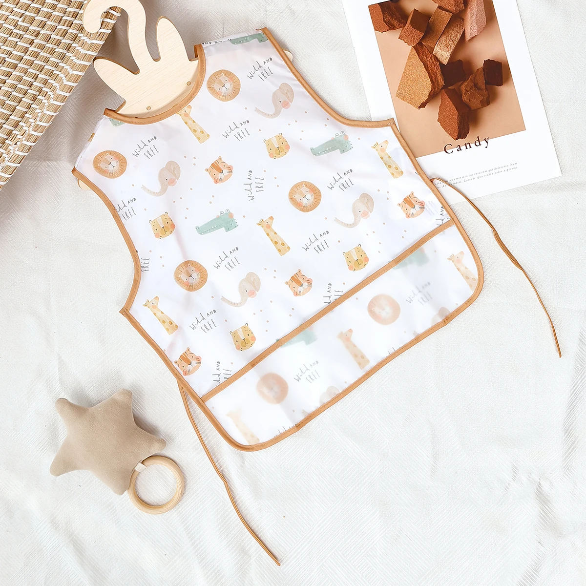 해피플루트  턱받이 1개 폴리에스터 방수 재사용 가능 세탁 가능 포켓형 간편 착..