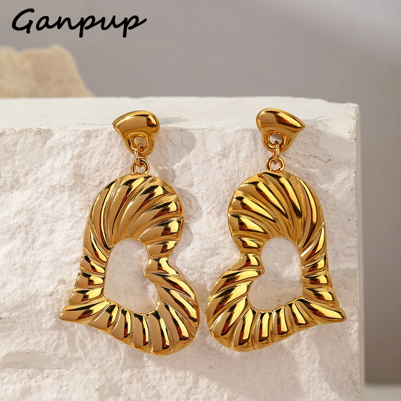 GANPUP 316L Edelstahl Metall Hohl Herz Baumeln Ohrringe Zarte Mode Trendy Wasserdicht Schmuck für Frauen Urlaub Geschenk
